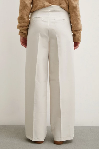 Geniş Paça Pantolon Krem - Resim 6