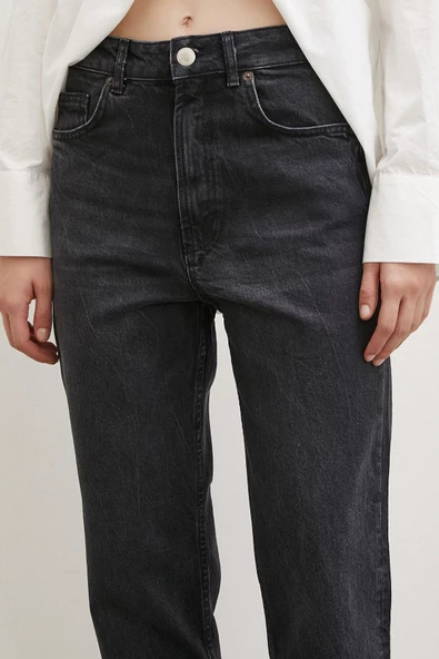 Yüksel Bel Havuç Paça Jean Siyah - 5