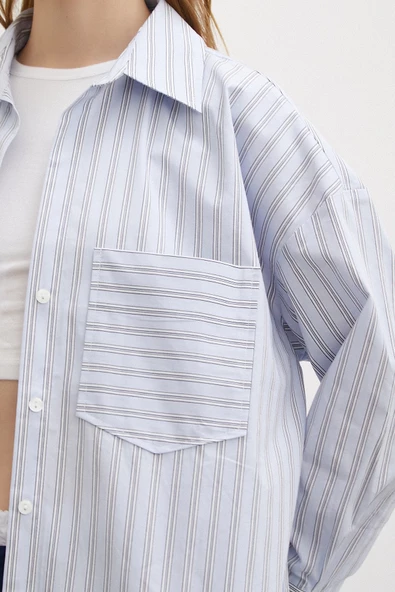 Tek Cepli Poplin Gömlek Mavi - 3