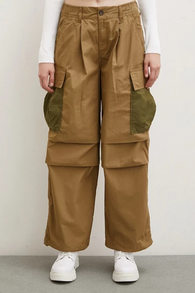 Beli Lastikli Kargo Cepli Paraşüt Pantolon Haki - 6