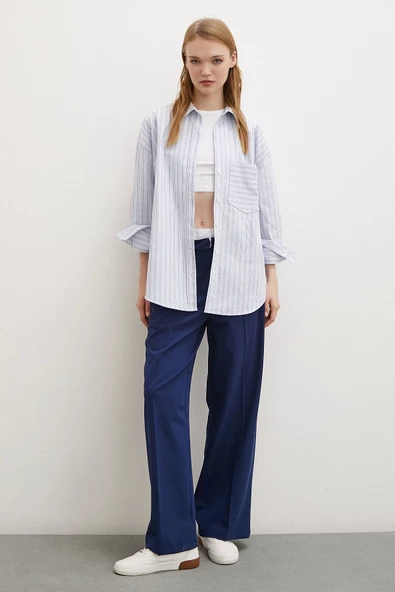 Tek Cepli Poplin Gömlek Mavi - 5