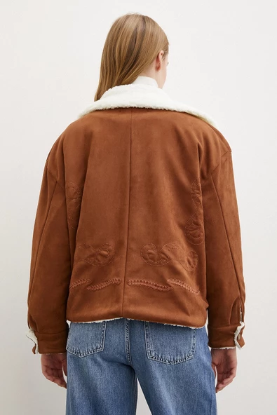 Süet İçi Peluşlu Mont Kahve - 6