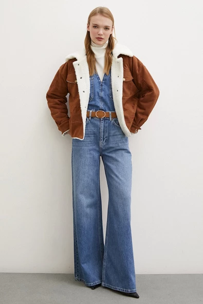 Süet İçi Peluşlu Mont Kahve - 2