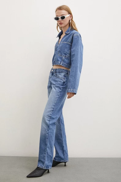 Beş Cepli Yüksel Bel Regular Fit Jean Mavi - 3
