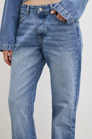 Beş Cepli Yüksel Bel Regular Fit Jean Mavi - 5