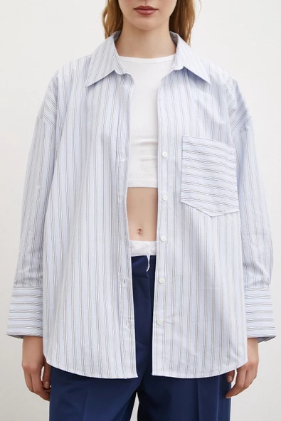 Tek Cepli Poplin Gömlek Mavi - 2