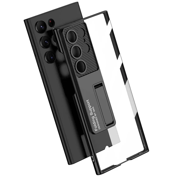 Samsung Galaxy S24 Ultra - Kılıf Kamera Korumalı Şeffaf Tasarımlı Lego Standlı Kapak - 4