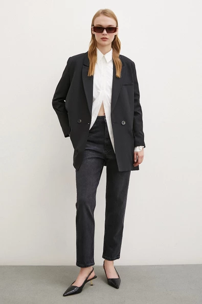 Yüksel Bel Havuç Paça Jean Siyah - 2