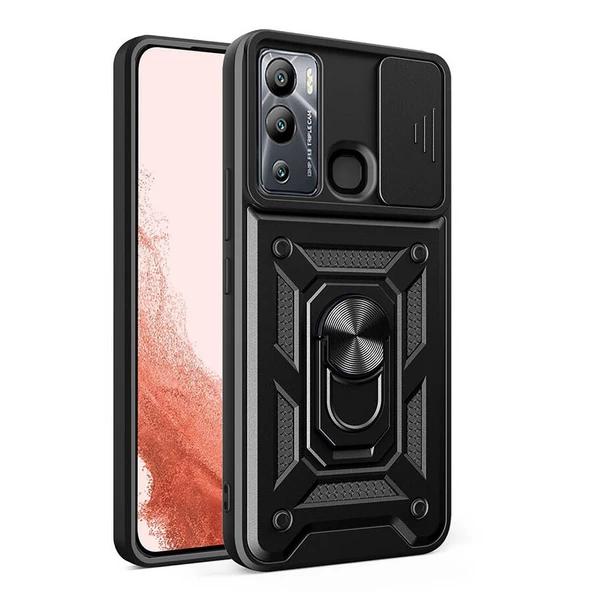 İnfinix Hot 20i - Kılıf Magnetik Standlı Kamera Korumalı Sürgülü Vega Kapak