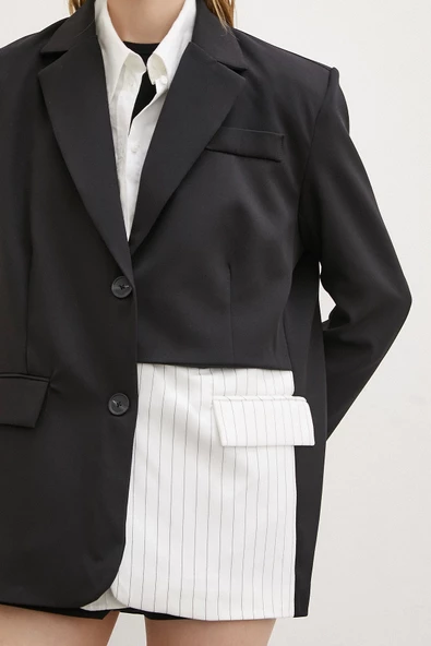 Çizgi Detaylı Çift Düğmeli Blazer Ceket Beyaz - 5