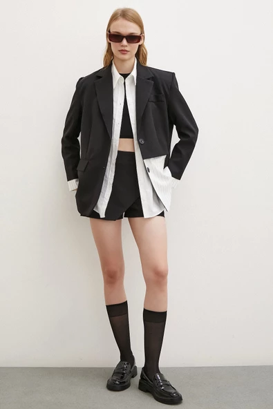 Çizgi Detaylı Çift Düğmeli Blazer Ceket Beyaz - 2