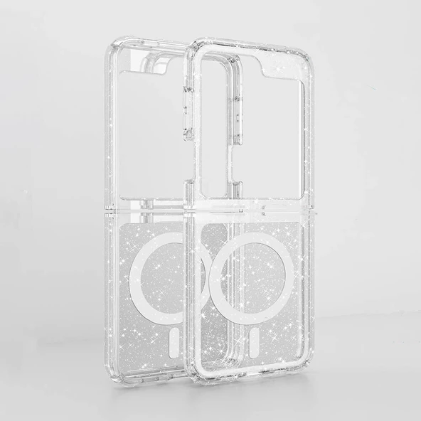 Samsung Galaxy Z Flip 6 - Kılıf Magsafe Şarj Özellikli Parlayan Simli Saydam Renkli Allstar Kapak - Resim 3