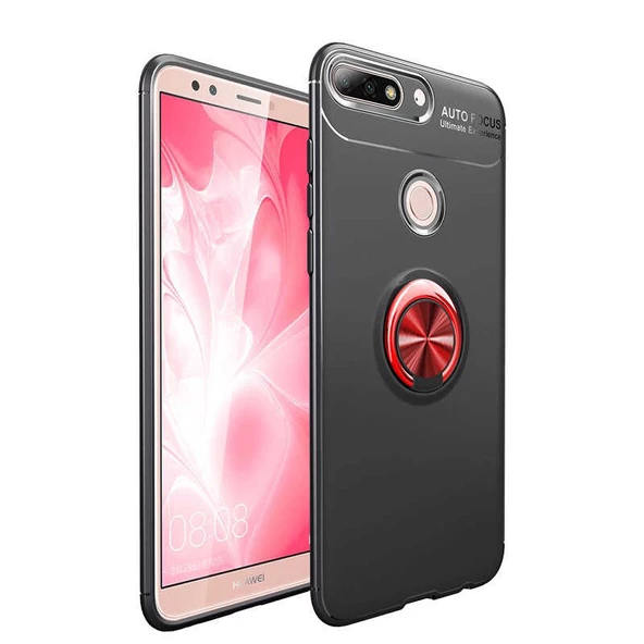 Huawei Y7 2018 - Kılıf Yüzüklü Karbon Ravel Silikon Kapak