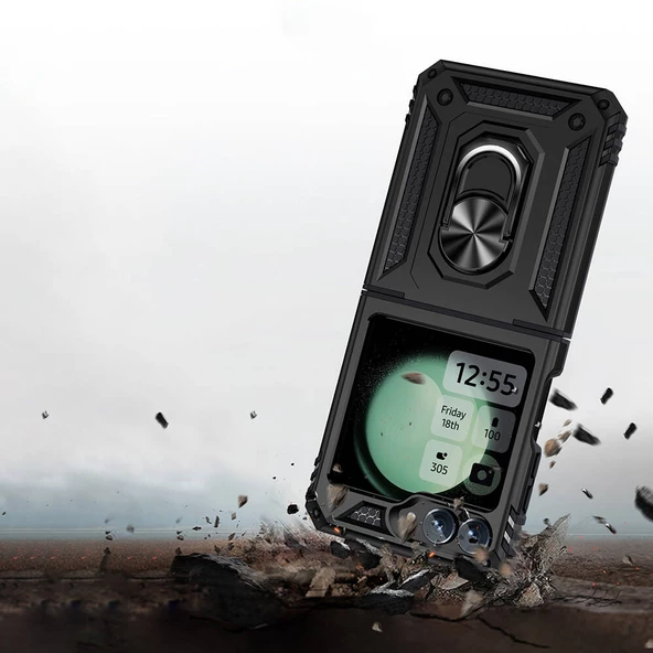 Samsung Galaxy Z Flip 6 - Kılıf Yüzüklü Zırh Tank Vega Kapak - Resim 5