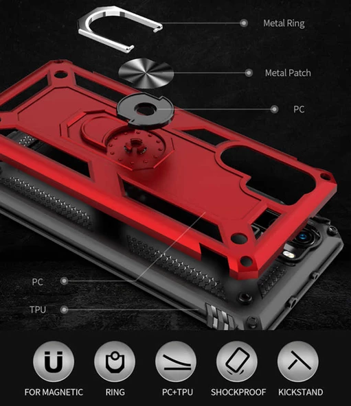 Huawei P30 Pro - Kılıf Yüzüklü Zırh Tank Vega Kapak - Resim 3