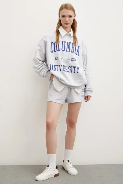 Bisiklet Yaka Üç İplik Sweatshirts Gri - 2