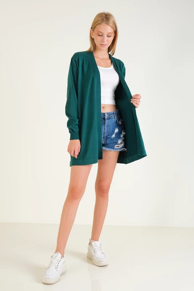 Kadın Oversize Hırka Zümrüt