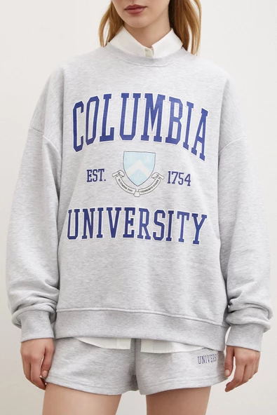 Bisiklet Yaka Üç İplik Sweatshirts Gri - 5