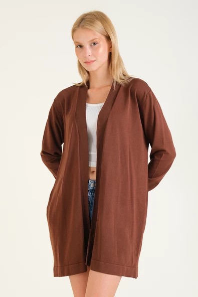 Kadın Oversize Hırka Kahverengi - 5