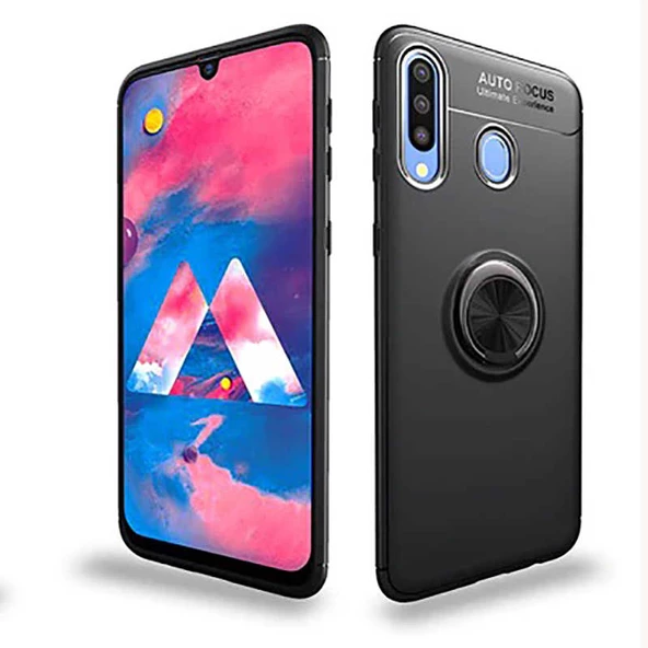 Samsung Galaxy A20S - Kılıf Yüzüklü Karbon Ravel Silikon Kapak
