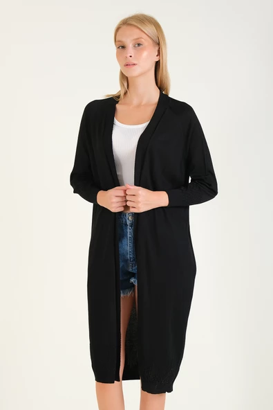 Kadın Kol Ve Etek Ucu Desenli Uzun Hırka - 3