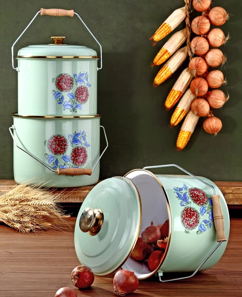 Bonera Emaye 3'lü Su Yeşili Bakraç Set, 14-16-18cm Yoğurt Mayalama Seti