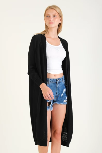 Kadın Kol Ve Etek Ucu Desenli Uzun Hırka - 4