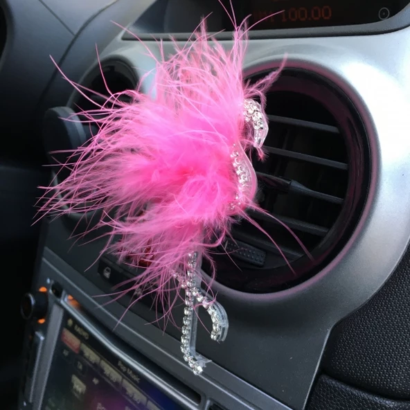 Flamingo Gümüş Pleksi Taşlı Havalandırma Klips Oto Kokusu Pembe - 2