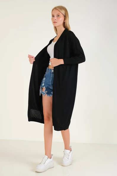 Kadın Kol Ve Etek Ucu Desenli Uzun Hırka - 5