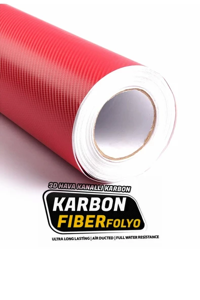 Mega Oto Market 3D Karbon Fiber Folyo Hava Kanallı Araç Döşeme Kaplama Folyosu Kırmızı 100 Cm X 1 Metre 8697970631529