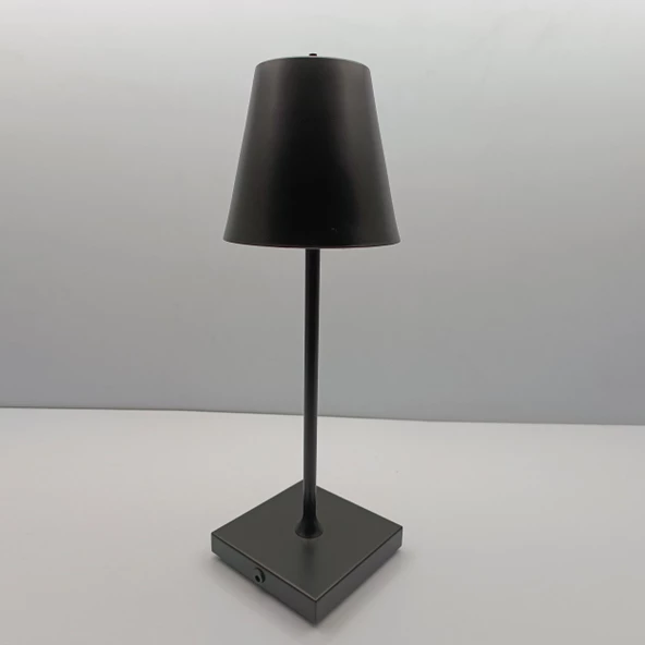 Konik Şapka Metal Şarjlı Masa Lambası Siyah - 3
