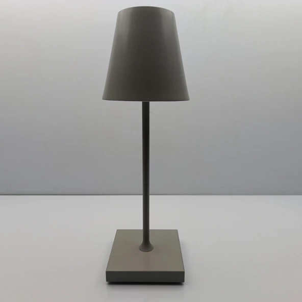 Konik Şapka Metal Şarjlı Masa Lambası Gri - 2