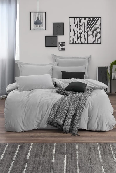 Upstyle Çift Kişilik Nevresim Takımı  DüzRenk  İreneGri %100 Pamuk Ranforce