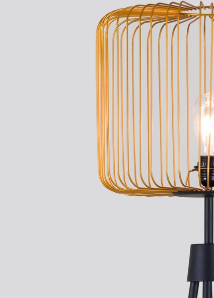 Tripod Ayaklı Kafes Lambader Gold - 4