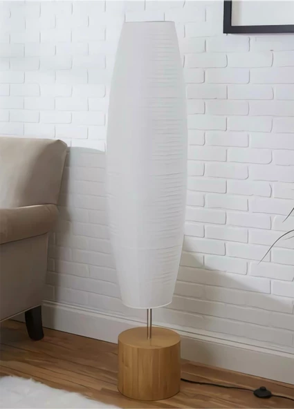 Akordiyon Kağıt Lambader Ahşap Gövde / Krem Renk - 3