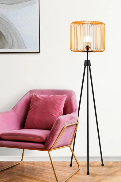 Tripod Ayaklı Kafes Lambader Gold - 6