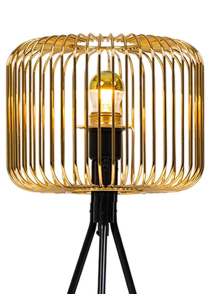 Kafes Tripod Abajur Metal Başlıklı Gold - 2