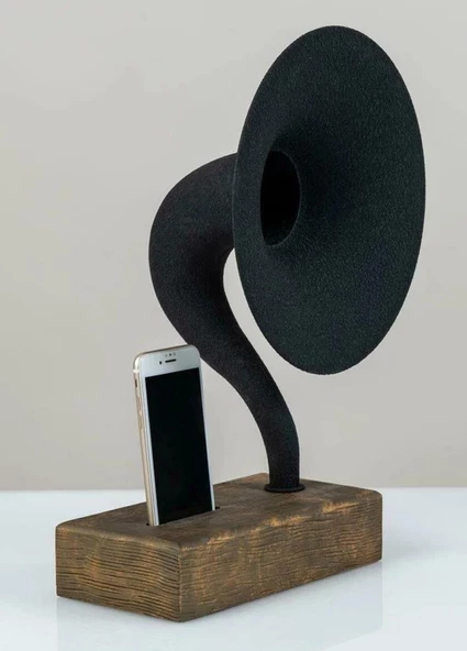 Akustik Gramofon Eskitme Gold Ahşap Gövde / Siyah Metal Başlık - 2