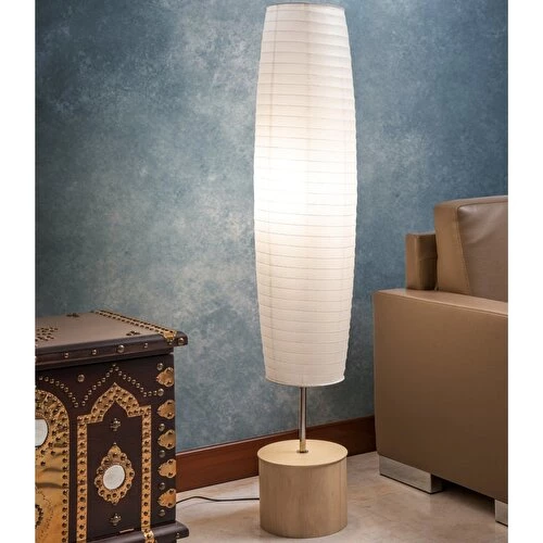 Akordiyon Kağıt Lambader Ahşap Gövde / Krem Renk - 5