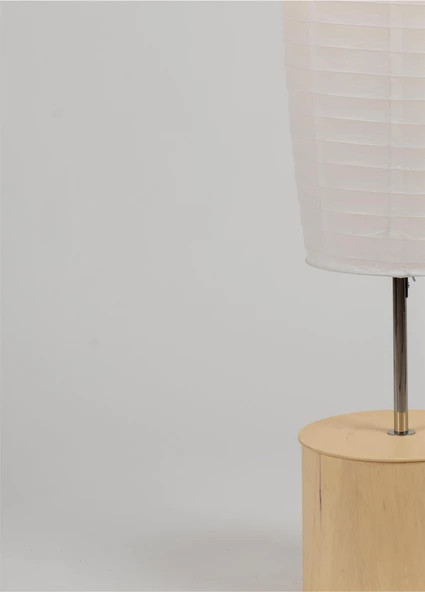 Akordiyon Kağıt Lambader Ahşap Gövde / Krem Renk - 4