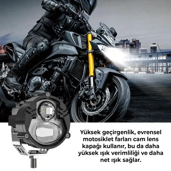 Led Spot Işık ve Beyaz Projektör Lens Yuvarlak Çift Gözlü Led Off Road Lamba Motosiklet ve İş Makinesi Projektörü 12V-85V - 4