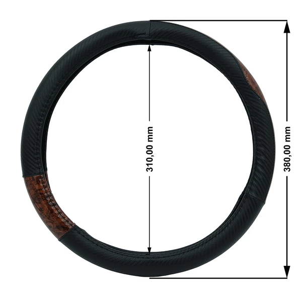 Oto Geçme Direksiyon Kılıfı Karbon Desenli Ahşap Detaylı Suni Deri Siyah Renk TEQ-009BK/BR - 2