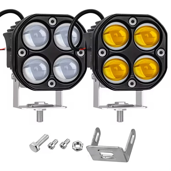 Led Spot Işık ve Beyaz Projektör Lens Kare Dört Gözlü Led Off Road Lamba Motosiklet ve İş Makinesi Projektörü 12V-85V - 5
