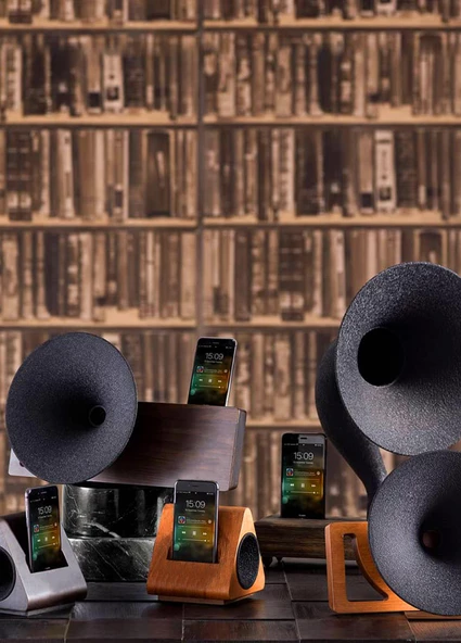 Akustik Gramofon Krem Ahşap Gövde / Siyah Metal Başlık - 6