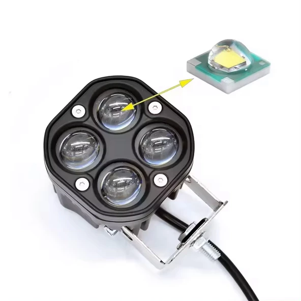 Led Spot Işık ve Beyaz Projektör Lens Kare Dört Gözlü Led Off Road Lamba Motosiklet ve İş Makinesi Projektörü 12V-85V - 3