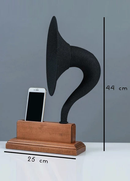 Akustik Gramofon Krem Ahşap Gövde / Siyah Metal Başlık - 5