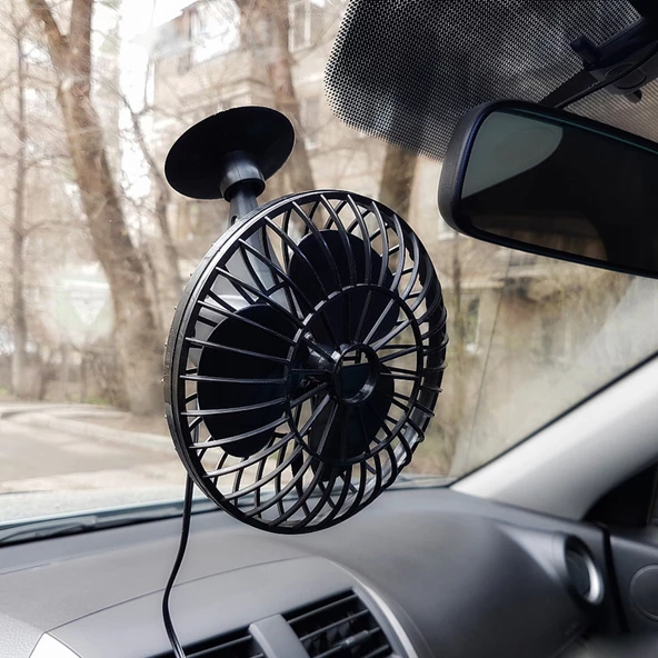 Mega Oto Market Araç İçi 12V Vantuzlu 5.5" 14 cm Mini Fan Vantilatör Pervane Çakmaklık Girişli Tüm Araçlarla Uyumlu - 4