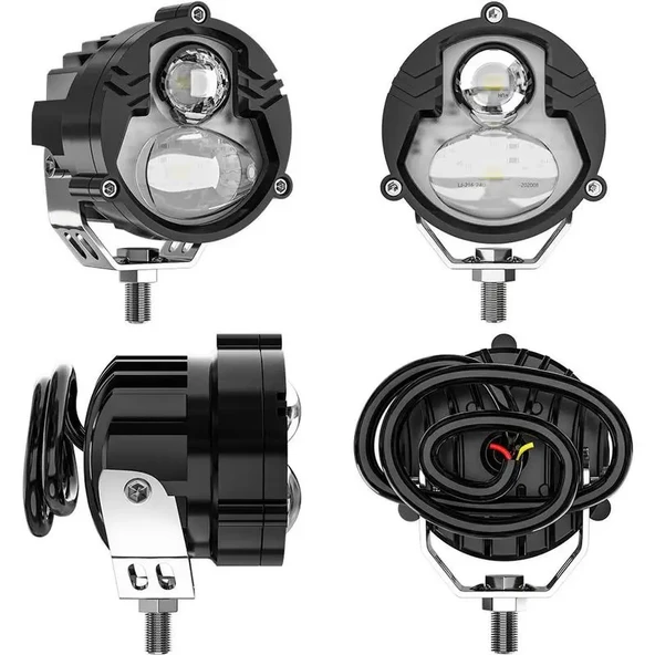Led Spot Işık ve Beyaz Projektör Lens Yuvarlak Çift Gözlü Led Off Road Lamba Motosiklet ve İş Makinesi Projektörü 12V-85V - 2