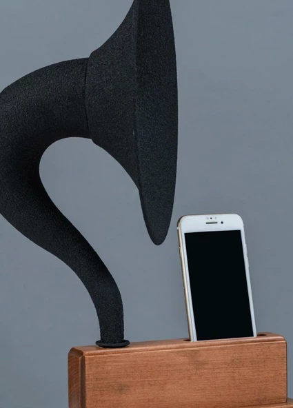 Akustik Gramofon Krem Ahşap Gövde / Siyah Metal Başlık - 4