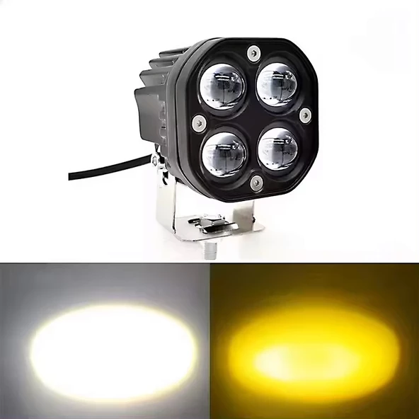 Led Spot Işık ve Beyaz Projektör Lens Kare Dört Gözlü Led Off Road Lamba Motosiklet ve İş Makinesi Projektörü 12V-85V - 7